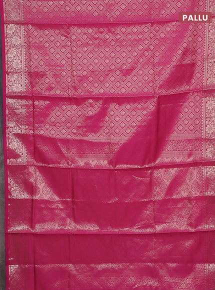 Semi soft silk saree pink with allover zari woven brocade weaves -Without blouse