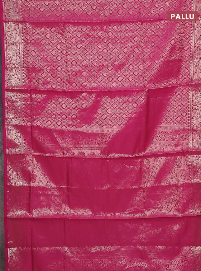 Semi soft silk saree pink with allover zari woven brocade weaves -Without blouse