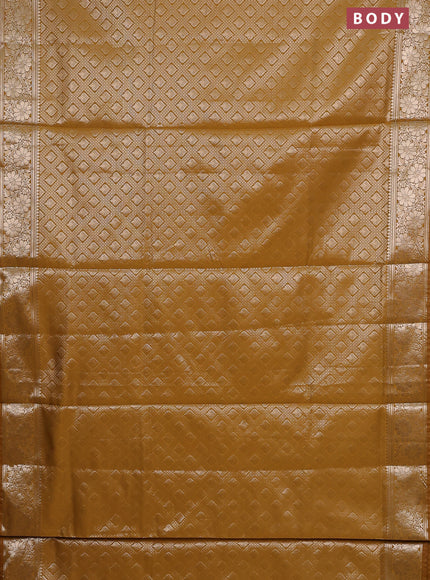 Semi soft silk saree mustard yellow with allover zari woven brocade weaves -Without blouse