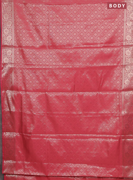 Semi soft silk saree peach pink with allover zari woven brocade weaves -Without blouse