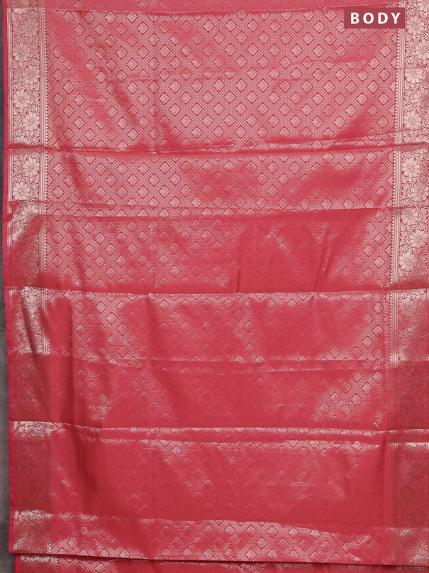 Semi soft silk saree peach pink with allover zari woven brocade weaves -Without blouse