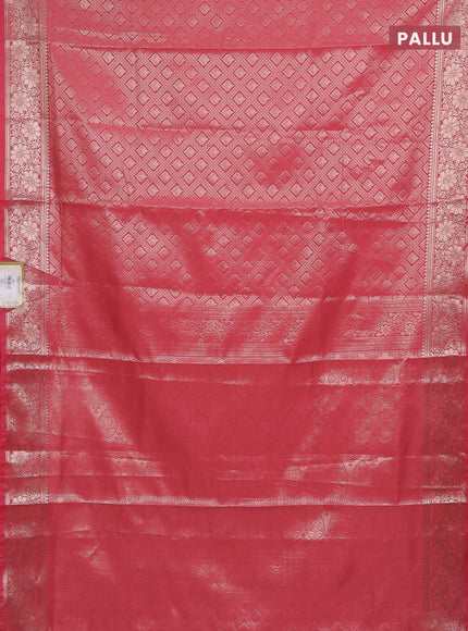 Semi soft silk saree peach pink with allover zari woven brocade weaves -Without blouse