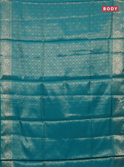 Semi soft silk saree teal green with allover zari woven brocade weaves -Without blouse