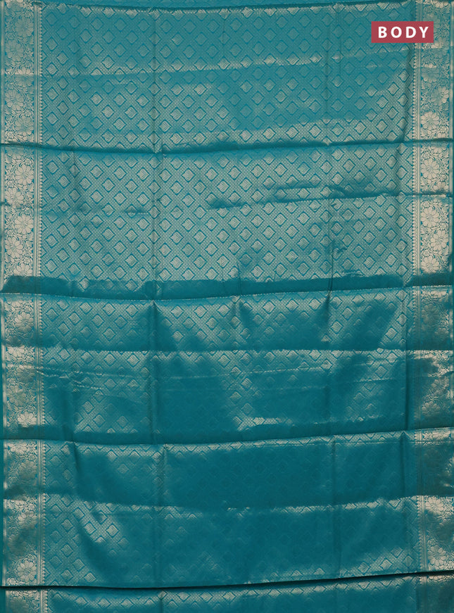 Semi soft silk saree teal green with allover zari woven brocade weaves -Without blouse