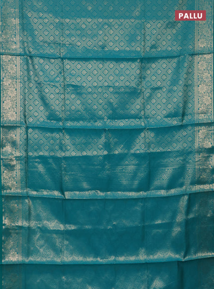Semi soft silk saree teal green with allover zari woven brocade weaves -Without blouse