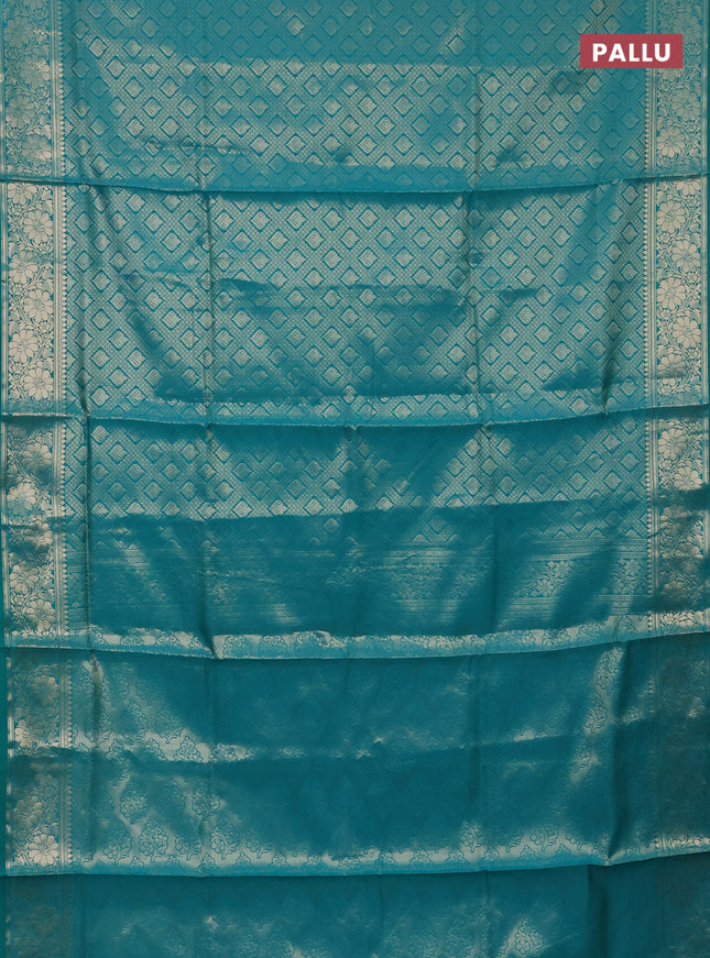 Semi soft silk saree teal green with allover zari woven brocade weaves -Without blouse