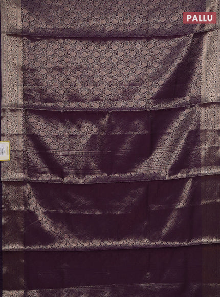 Semi soft silk saree deep purple with allover zari woven brocade weaves -Without blouse