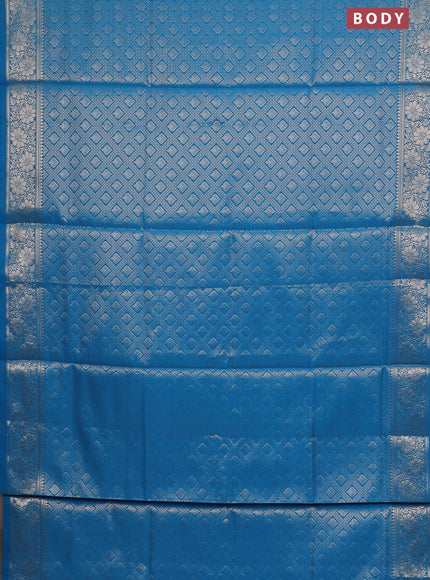 Semi soft silk saree cs blue with allover zari woven brocade weaves -Without blouse
