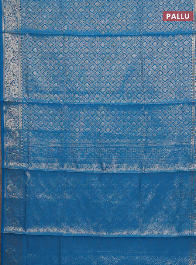 Semi soft silk saree cs blue with allover zari woven brocade weaves -Without blouse