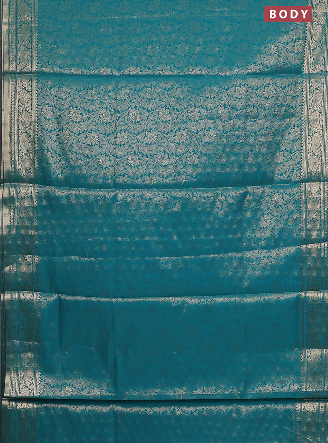 Semi soft silk saree teal blue with allover zari woven brocade weaves -Without blouse