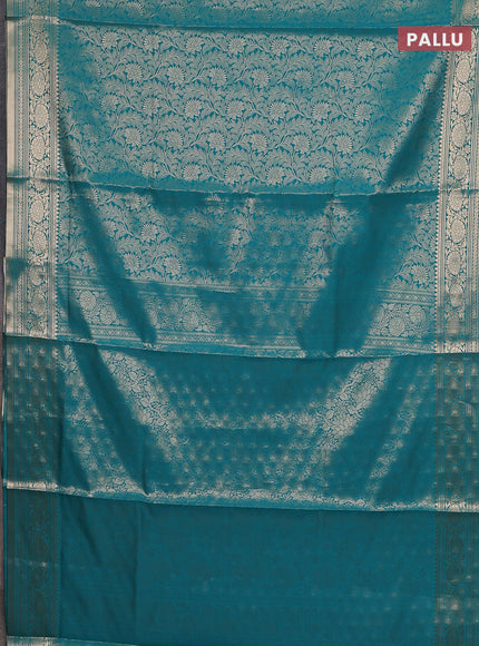 Semi soft silk saree teal blue with allover zari woven brocade weaves -Without blouse