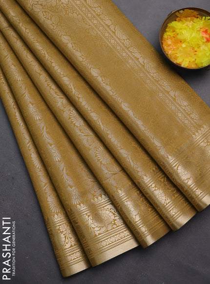 Semi soft silk saree mustard yellow with allover zari woven brocade weaves -Without blouse