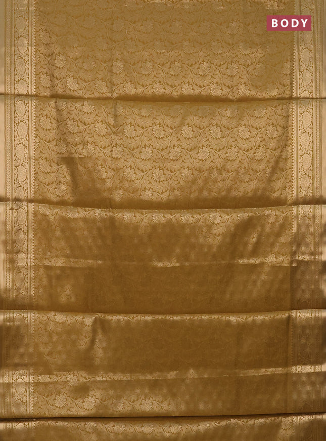 Semi soft silk saree mustard yellow with allover zari woven brocade weaves -Without blouse