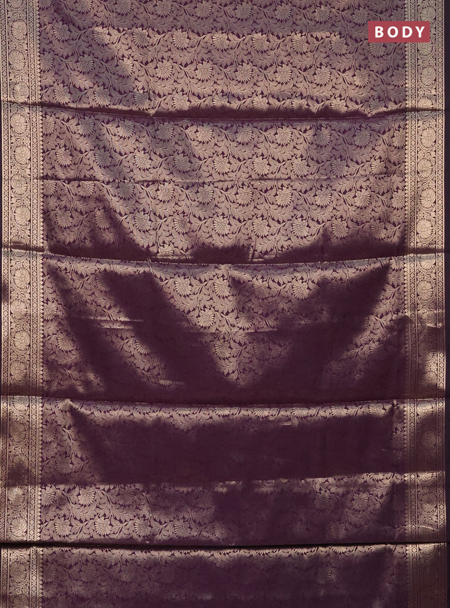 Semi soft silk saree deep purple with allover zari woven brocade weaves -Without blouse