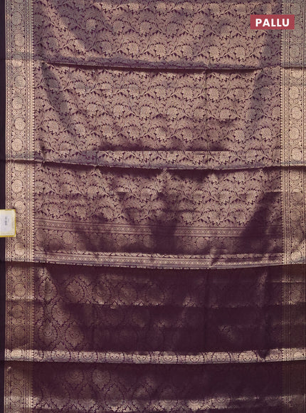 Semi soft silk saree deep purple with allover zari woven brocade weaves -Without blouse