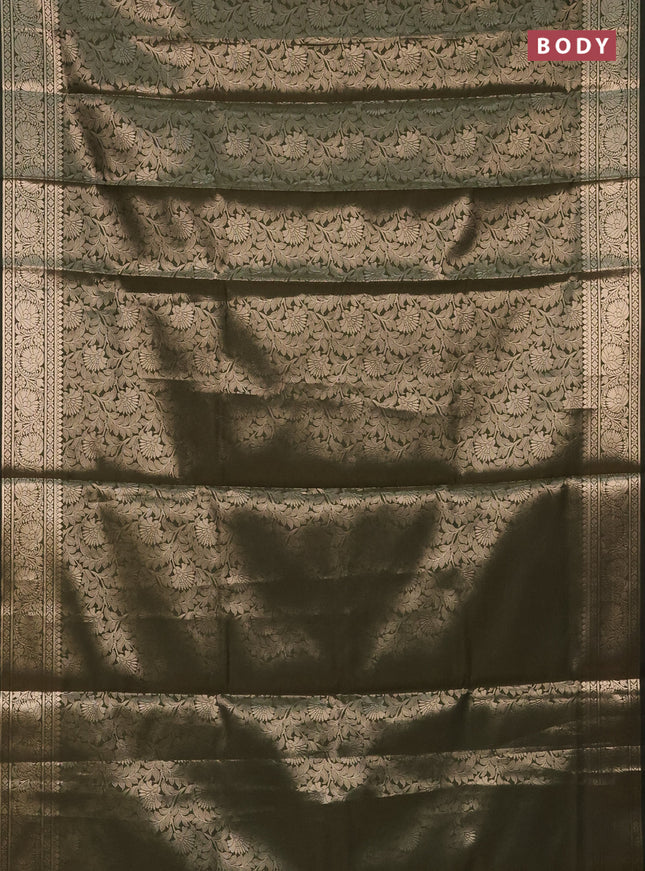 Semi soft silk saree sap green with allover zari woven brocade weaves -Without blouse