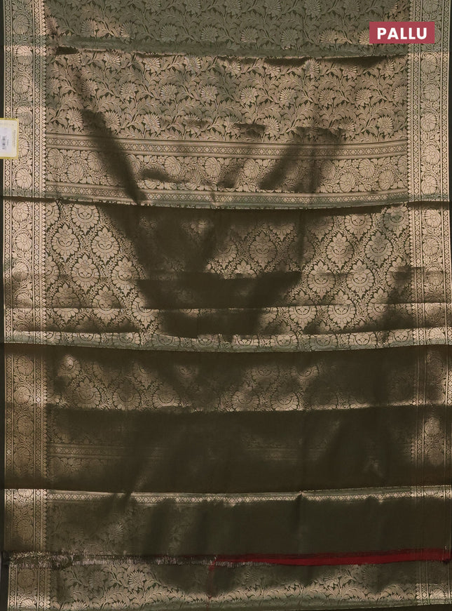 Semi soft silk saree sap green with allover zari woven brocade weaves -Without blouse