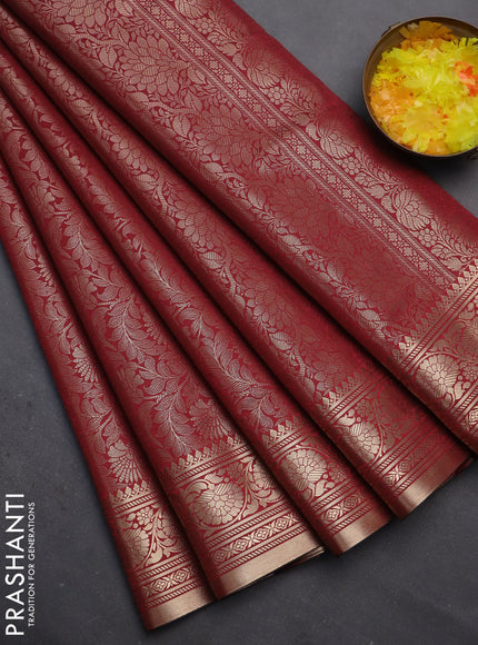 Semi soft silk saree maroon with allover zari woven brocade weaves -Without blouse