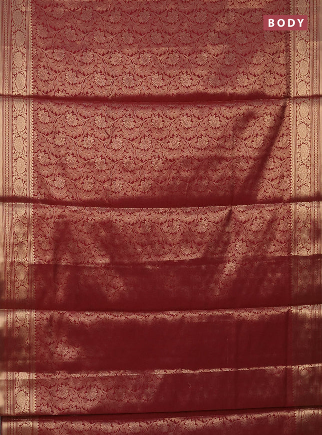 Semi soft silk saree maroon with allover zari woven brocade weaves -Without blouse