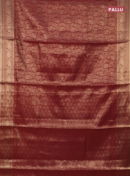 Semi soft silk saree maroon with allover zari woven brocade weaves -Without blouse