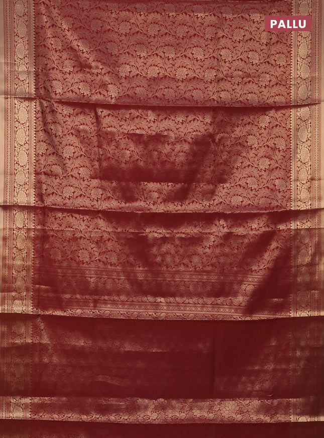 Semi soft silk saree maroon with allover zari woven brocade weaves -Without blouse