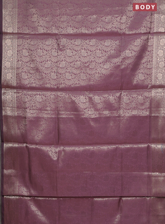 Semi soft silk saree mild purple with allover zari woven brocade weaves -Without blouse