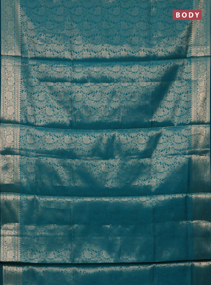 Semi soft silk saree teal blue with allover zari woven brocade weaves -Without blouse