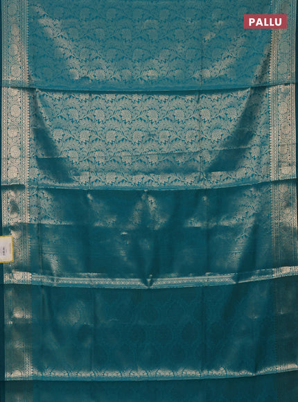 Semi soft silk saree teal blue with allover zari woven brocade weaves -Without blouse