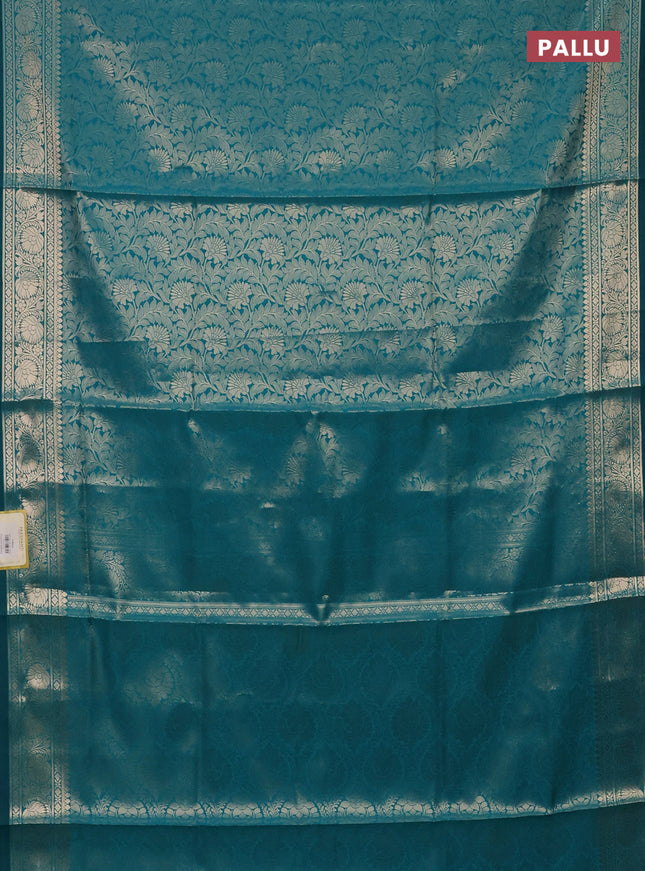 Semi soft silk saree teal blue with allover zari woven brocade weaves -Without blouse