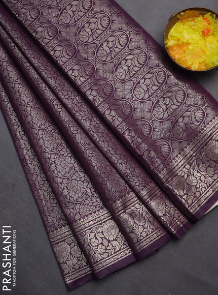 Semi soft silk saree deep purple with allover zari woven brocade weaves -Without blouse
