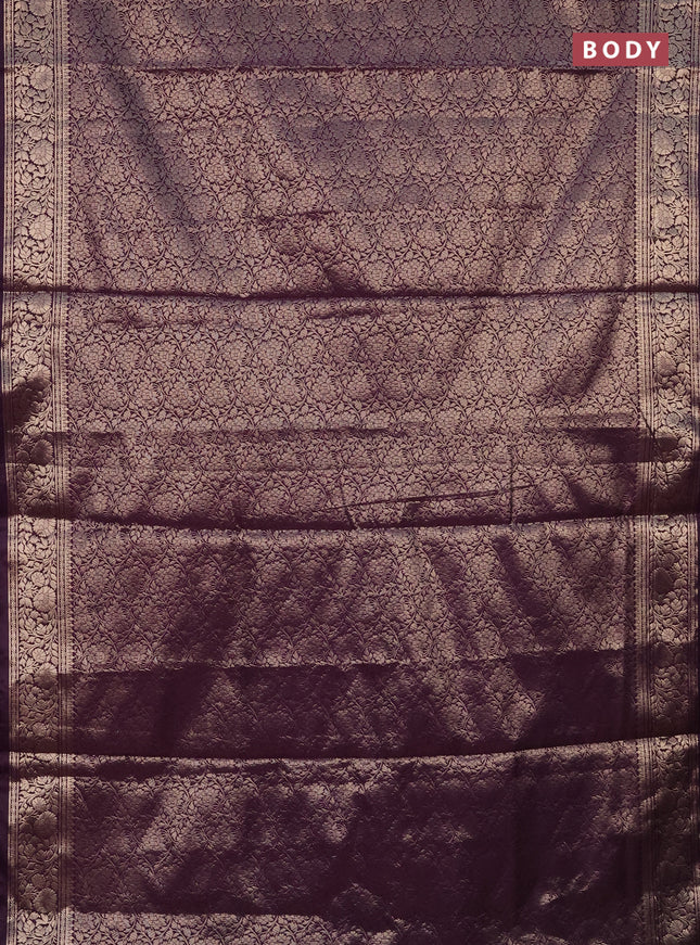 Semi soft silk saree deep purple with allover zari woven brocade weaves -Without blouse