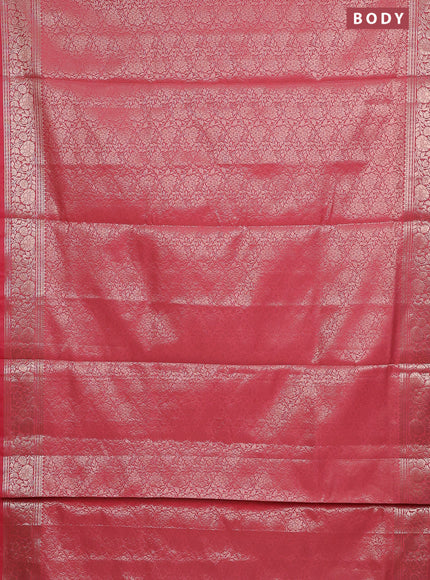 Semi soft silk saree peach pink with allover zari woven brocade weaves -Without blouse
