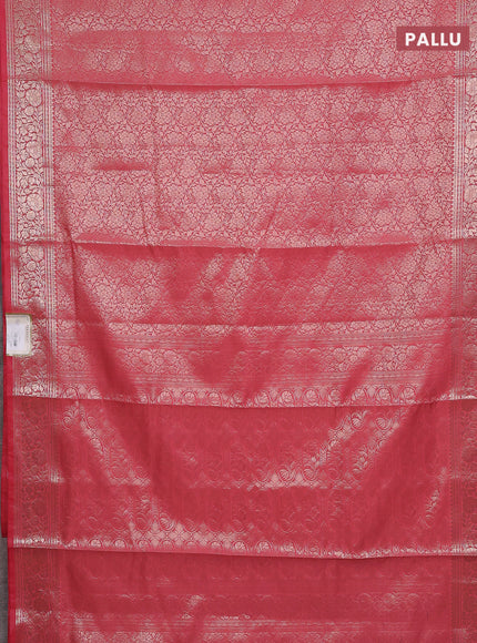 Semi soft silk saree peach pink with allover zari woven brocade weaves -Without blouse