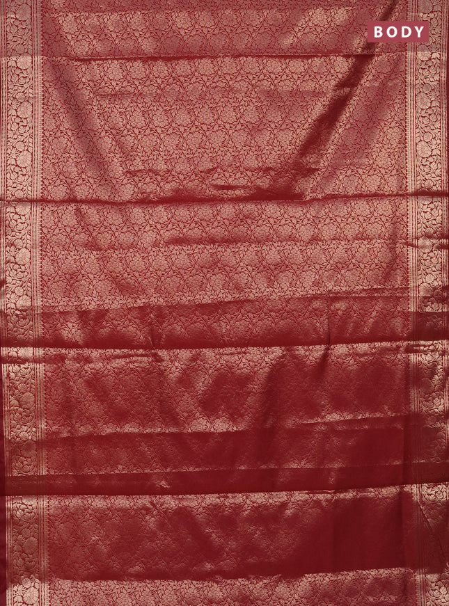 Semi soft silk saree maroon with allover zari woven brocade weaves -Without blouse