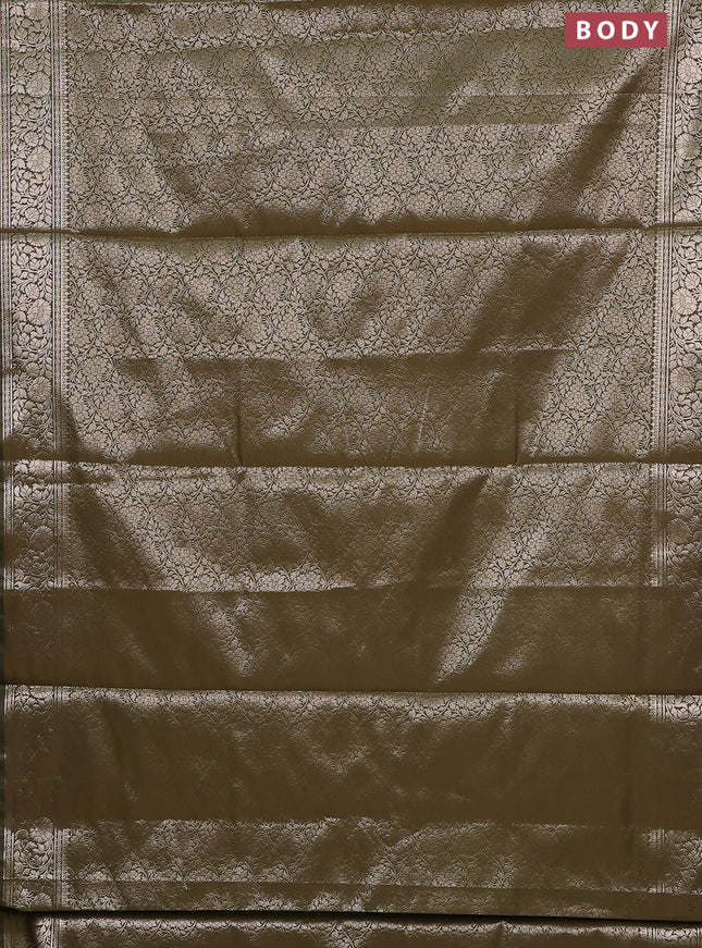 Semi soft silk saree sap green with allover zari woven brocade weaves -Without blouse