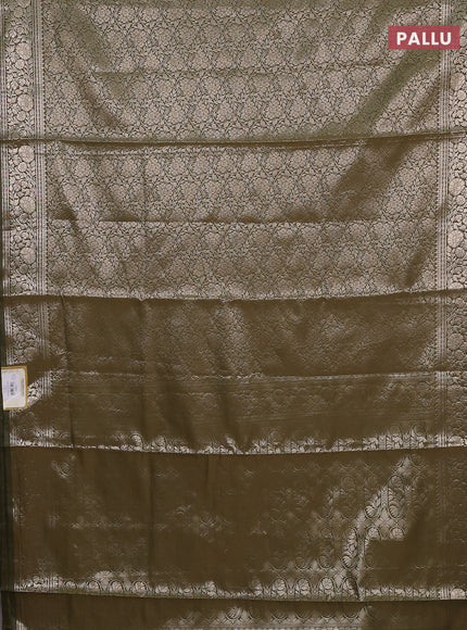 Semi soft silk saree sap green with allover zari woven brocade weaves -Without blouse