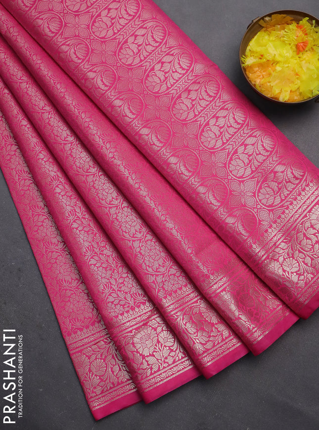 Semi soft silk saree pink with allover zari woven brocade weaves -Without blouse