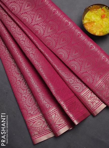 Semi soft silk saree pink with allover zari woven brocade weaves -Without blouse