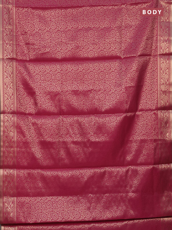 Semi soft silk saree pink with allover zari woven brocade weaves -Without blouse