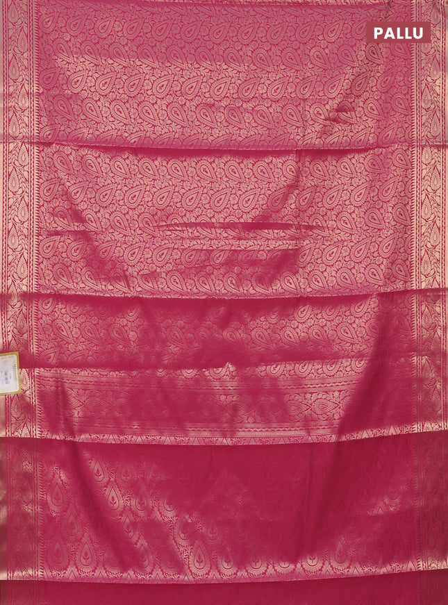 Semi soft silk saree pink with allover zari woven brocade weaves -Without blouse