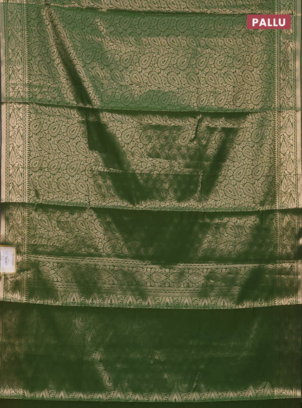 Semi soft silk saree green with allover zari woven brocade weaves -Without blouse