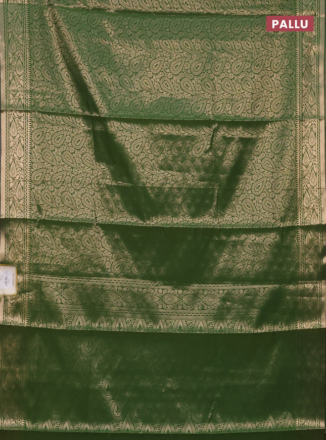 Semi soft silk saree green with allover zari woven brocade weaves -Without blouse
