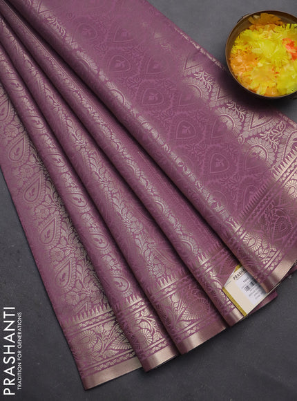 Semi soft silk saree mild purple with allover zari woven brocade weaves -Without blouse