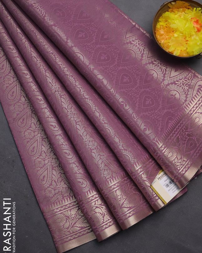 Semi soft silk saree mild purple with allover zari woven brocade weaves -Without blouse
