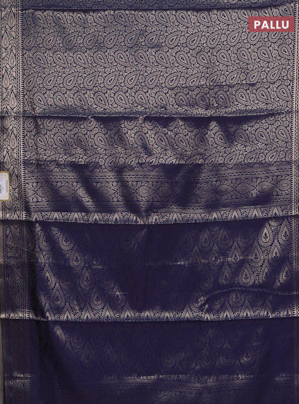 Semi soft silk saree navy blue with allover zari woven brocade weaves -Without blouse