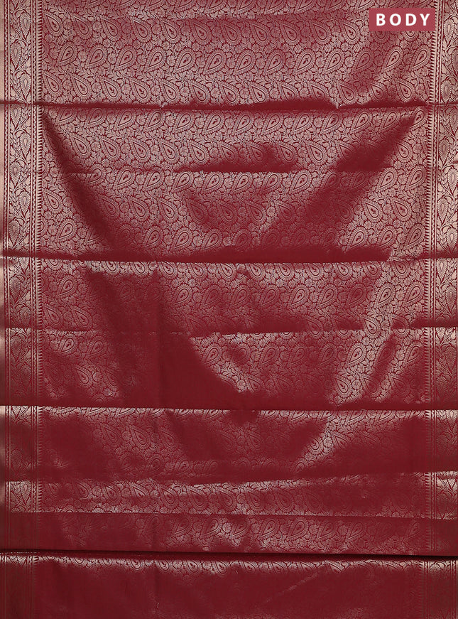 Semi soft silk saree maroon with allover zari woven brocade weaves -Without blouse