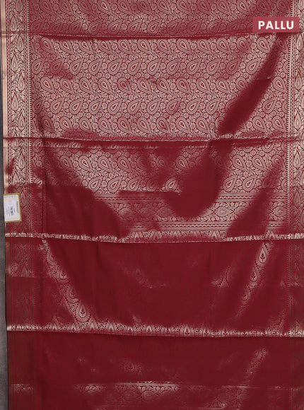 Semi soft silk saree maroon with allover zari woven brocade weaves -Without blouse