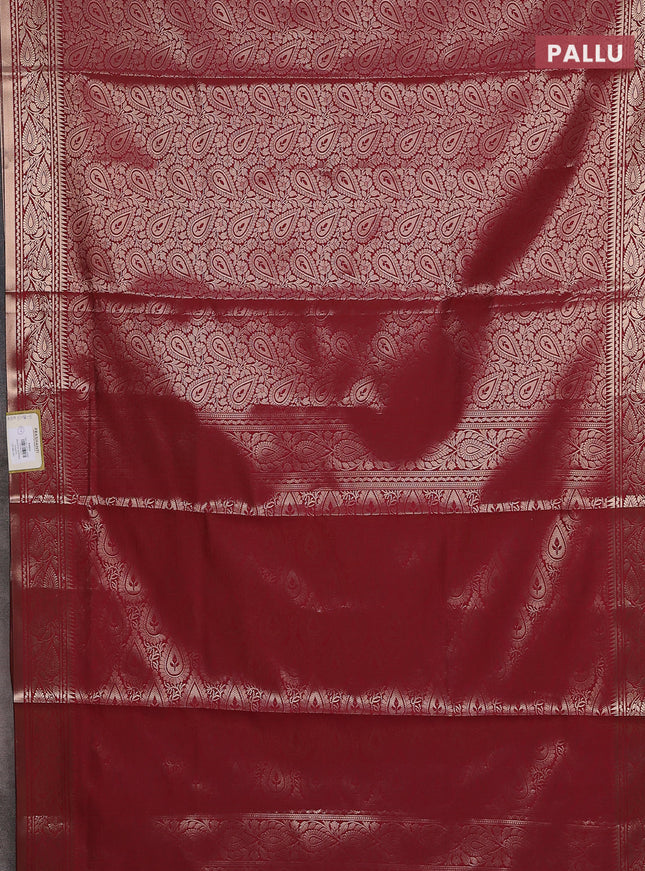 Semi soft silk saree maroon with allover zari woven brocade weaves -Without blouse