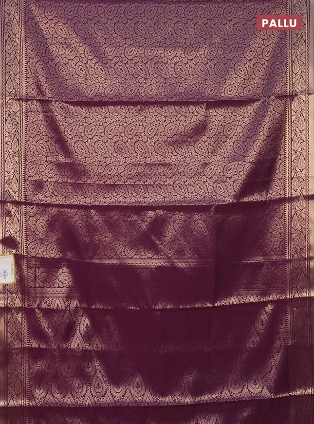 Semi soft silk saree deep purple with allover zari woven brocade weaves -Without blouse