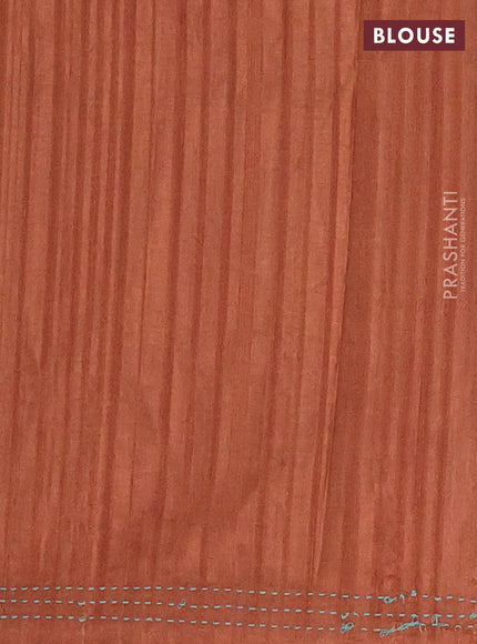 Matka tussar saree teal blue and brown with allover kalamkari prints and bandhani printed & embroidery work border